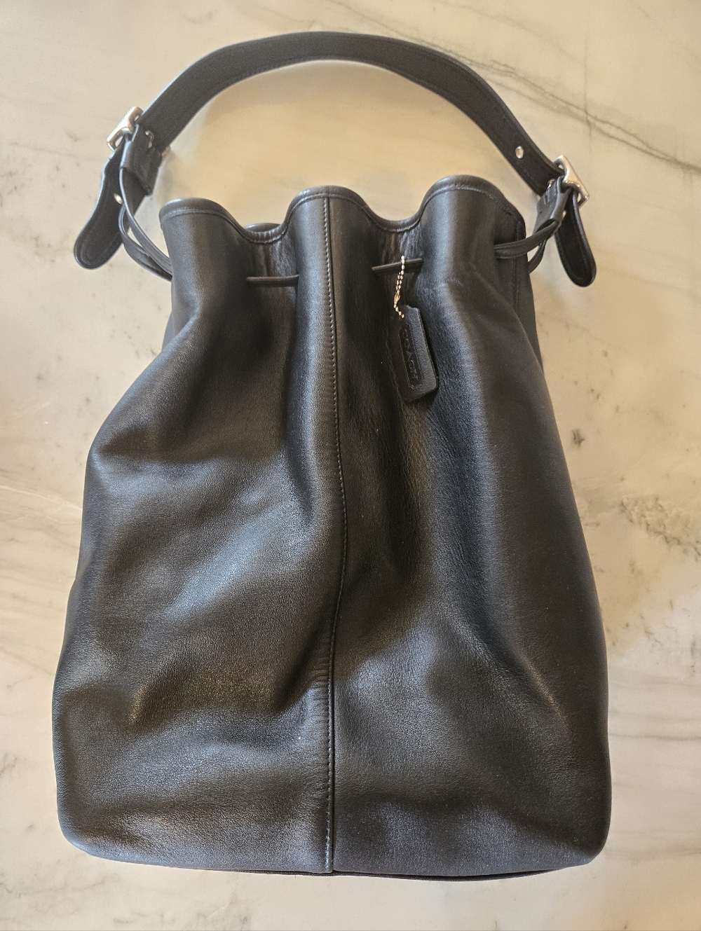 COACH Legacy Black Leather Drawstring Hobo Bucket Bag Vintage Y2k 9166